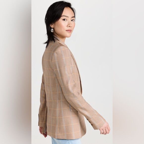 NWT A.L.C Donovan Plaid Linen Blend Single-Breasted Jacket in Tawny Plaid size 6 - Picture 5 of 16